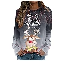 Christmas Sparkly Snowflake Print Tops,Women V Neck Long Sleeve Tshirts Casual Plus Size New Year Party Sweatshirt