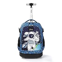 Tilami Rolling Backpack with Trolley Wheeled Design, Cute Cartoon Printed for Boys and Girls, Travel, School, Student Trip (19 Inch, Astronaut Black)