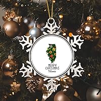 Illinois White Snowflake Ornaments United States Long Distance Christmas Tree Hanging Ornaments Xmas Party Decorations USA America Map Gift Elegant Pendant for Friends Families