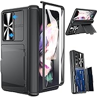 Viaotaily Samsung Galaxy Z Fold 3 Case with Card Holder & Hinge Protection & Slide Camera Lens Cover & Screen Protector, Durable Sturdy Wallet Phone Case for Samsung Galaxy Z Fold 3 5G 2021, Black