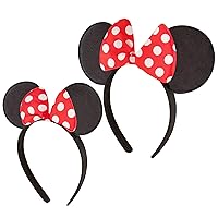 Disney Little Girl's Minnie Mouse 2 Piece Mommy and Me Polka Dot Bow Headband Set Accessory, black/red minnie mouse Mommy/me Headband Set, One Size