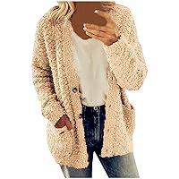 RMXEi Women Casual Plus Size Plush Sweater Pockets Outerwear Buttons Cardigan Coat