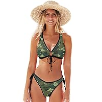 ALAZA Camouflage Pattern in Green Colors Swimsuit Bikini Women 2-Piece Swimsuit Triangle Bathing Suit Tie String Swimwear