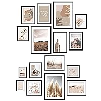 rtbyHannah 16-Pack Black Frames for Gallery Wall Art with Neutral Pictures for Home Decor, Multi-Size