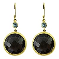 Smoky Quartz Round Shape Gemstone Jewelry 10K, 14K, 18K Yellow Gold Drop Dangle Earrings For Women/Girls