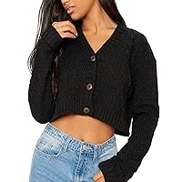GirlzWalk Women's New Crop Cable Button Open Classic Knit Cropped Cardigan