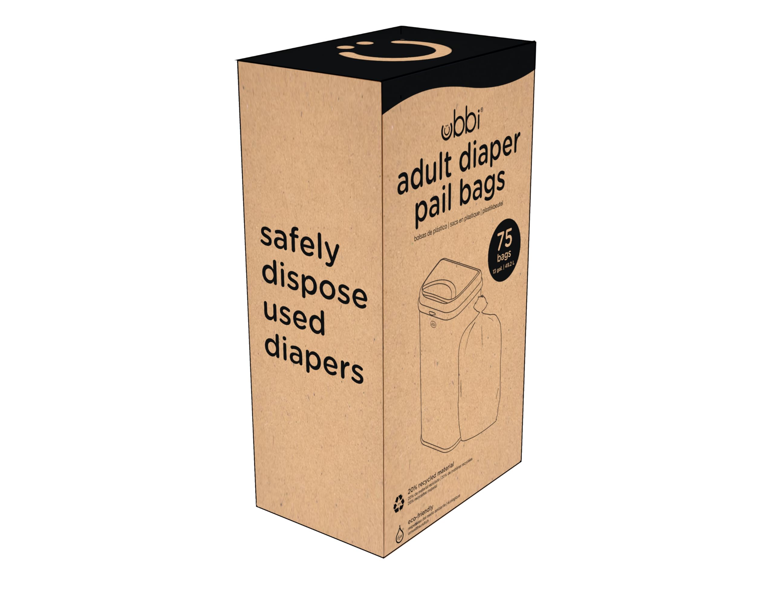 Ubbi Adult Diaper Pail Plastic Bags, 13-Gallon Capacity, Unscented, 75 Count
