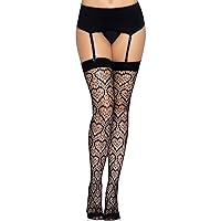 Heart Pattern Fishnet Thigh Highs, One Size, Black