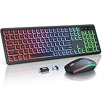 Wireless Keyboard and Mouse Combo - RGB Backlit, Rechargeable & Light Up Letters, Full-Size, Ergonomic Tilt Angle, Sleep Mode, 2.4GHz Quiet Purple Keyboard Mouse for Mac, Windows, Laptop, PC, Trueque