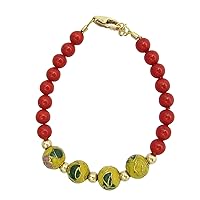 Spring Red Simulated Pearl with yellow Cloisonne beads luxury gold child bracelet (B1706)