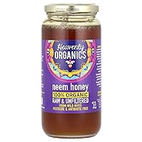 100% Organic Raw Neem Honey 1Pack - Size 22Oz/Jar Lightly Filtered to Preserve Vitamins, Minerals and Enzymes; Made from Wild Beehives & Free Range Bees; Dairy, Nut, Gluten Free, Kosher, Chemical , Antibiotic and Glyphosate free