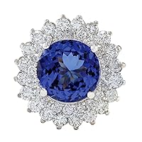 4.88 Carat Natural Blue Tanzanite and Diamond (F-G Color, VS1-VS2 Clarity) 14K White Gold Cocktail Ring for Women Exclusively Handcrafted in USA
