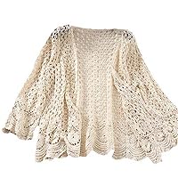 Open Lace Cardigan Crocheted Hollow Out Shrug Casual White Open Stitch Women Sweater Loose Knitted Outwear