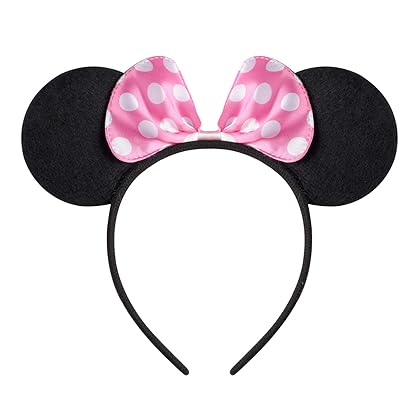 20 Pack Mouse Ears Solid Black and Pink Bow Headband for Mouse Themed Birthday Party Supplies