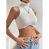 Women's Tops Sexy Tops for Women Women's Shirts Turtleneck Ribbed Knit Top (Color : White, Size : Large)