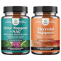 Bundle of Liver Support Supplement with NAC - Herbal Liver Supplement and Herbal Thyroid Support Complex - Mood Enhancer Energy Supplement for Thyroid Health