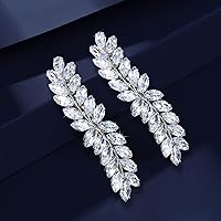 2PCS Crystal Hair Barrettes for Women, Rhinestone Hair Clips Leaf French Barrette Wedding Hair Clips Bridal Hair Accessories for Women Bride Bridesmaid (Silver)