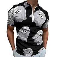Boo Ghostly Mens Polo Shirts Quick Dry Short Sleeve Zippered Workout T Shirt Tee Top