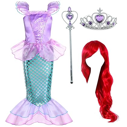 Joy Join Little Girls Princess Mermaid Costume for Girls Dress Up with Wig,Crown,