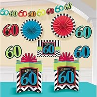 The Party Continuous 60th Birthday Party Assorted Room Decorating Kit , Pack of 10, Multi , 10.5