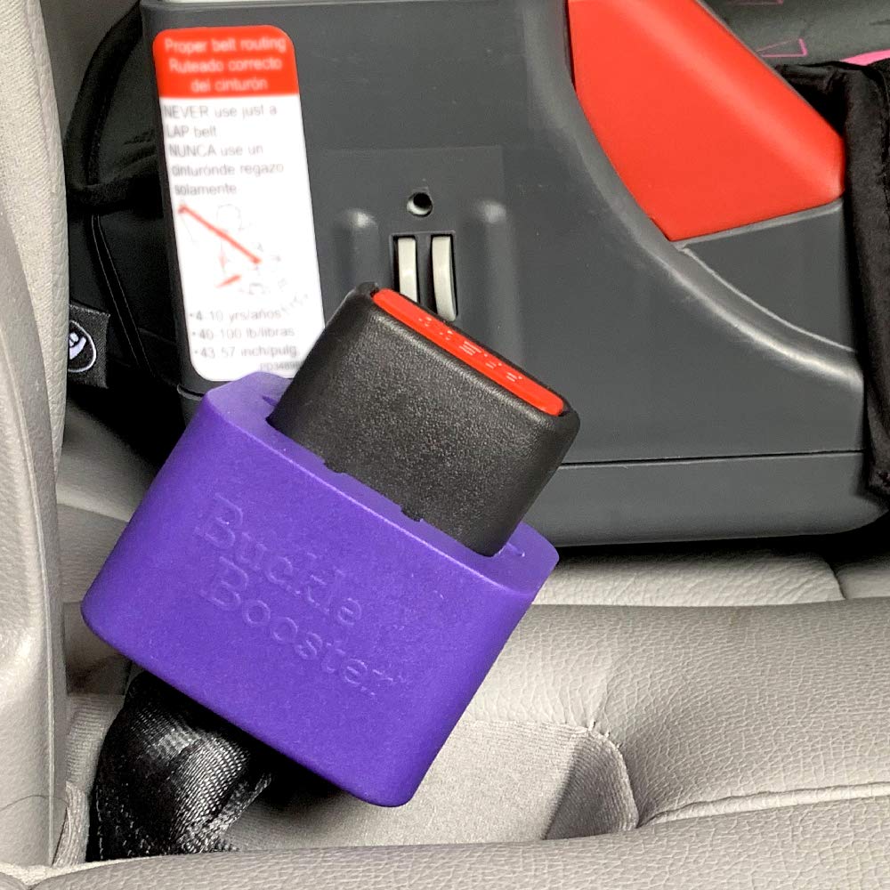 BPA-Free Seat Belt Receptacle Stabilizer by Buckle Booster - No More Fishing & Hand-Scraping, Raises & Stands Buckle Up for Easy Reach and Fastening (3-Pack, Purple with Car Safety Stickers)