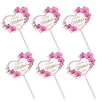 12pcs Happy Mother's Day Cake Topper Mothers Day Cupcake Toppers Pink Heart Mom Cake Topper Mothers Day Flower Picks for Happy Mothers Day Cake Decorations Mothers Day Cupcake Decorations