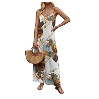 Floerns Women's Tropical Print Maxi Dress Spaghetti Strap Summer Beach Dress