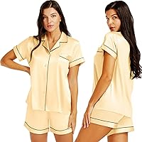 Lonxu Womens Silk Satin Pajamas Set Two-piece Button-Down Pj Sets Sleepwear Loungewear XS~3XL