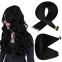 Full Shine Geniu Weft Human Hair Extensions Sew In Virgin Hair Weft Extensions Color Jet Black #1 Hand Tied Hair Extensions Soft Straight Hair Black Human Hair Extensions Sew In 16 Inch 25G