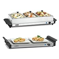 BELLA 3 x 1.5 Quart Triple Electric Buffet Server, Food Warming Tray & Slow Cooker - Brushed Stainless Steel Heated Serving Station for Parties & Catering