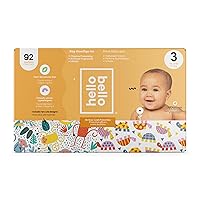 Hello Bello Diapers, Size 3 (14-24 lbs) - 92 Count of Premium Disposable Baby Diapers in Monkeys & Turtles Designs - Hypoallergenic with Soft, Cloth-Like Feel
