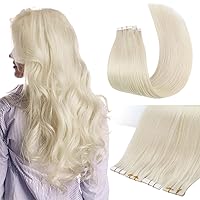 5Pcs Blonde Tape in Hair Extensions 18 Inch Double Sided Tape in Human Hair Extensions Color 60 Invisible Seamless Tape in Human Hair 12.5g Virgin Injection Tape in Hair Extensions