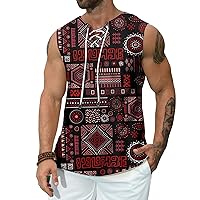 Mens Hippie Viking Lace Up V Neck Tank Tops Boho Sleeveless Shirts