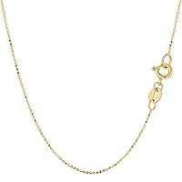 Jewelry Affairs 14k Yellow Gold Diamond Cut Bead Chain Necklace, 1.0mm