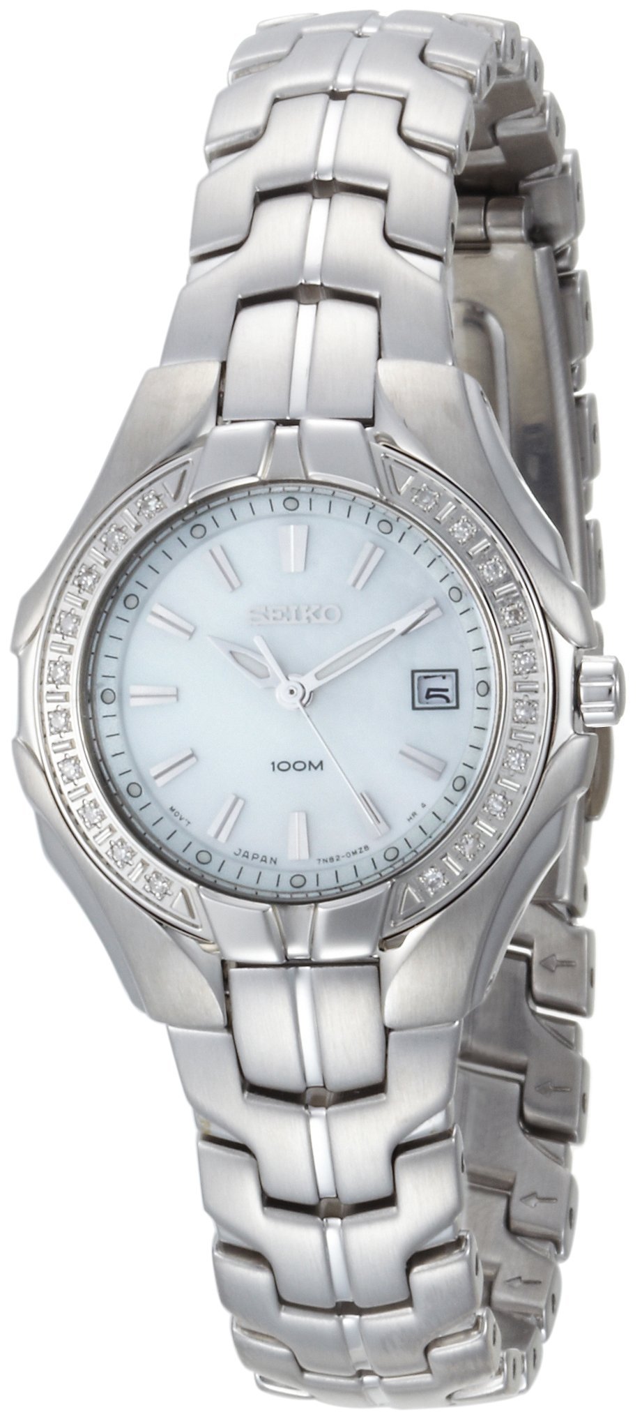 Seiko Women's SXDB69 Silver-Tone White Mother Of Pearl Dial 22 Diamonds Watch