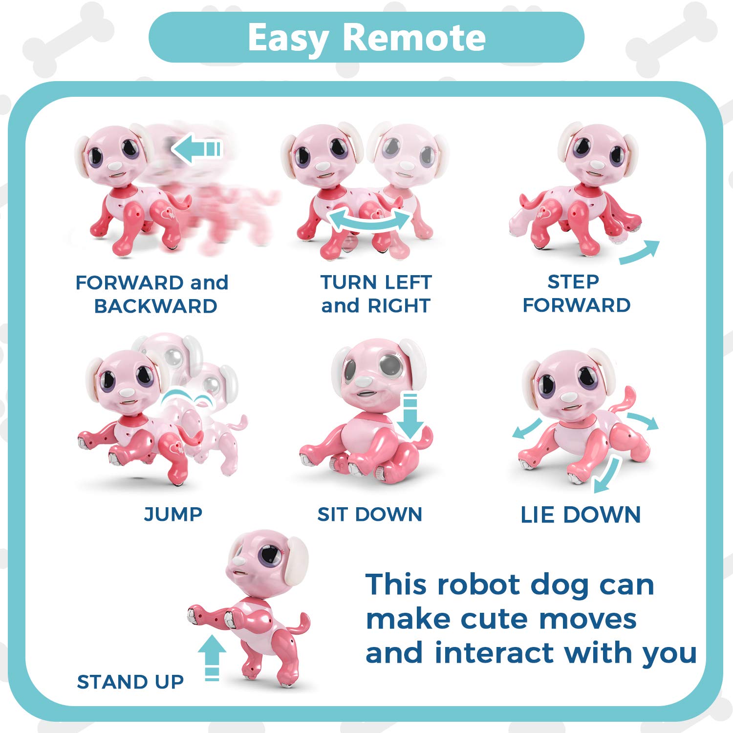 RACPNEL RC Robot Dog Toy: Interactive, Walking, Dancing, Programmable Puppy - Gesture Sensing, Lights, Sounds - Ages 3+, Pink