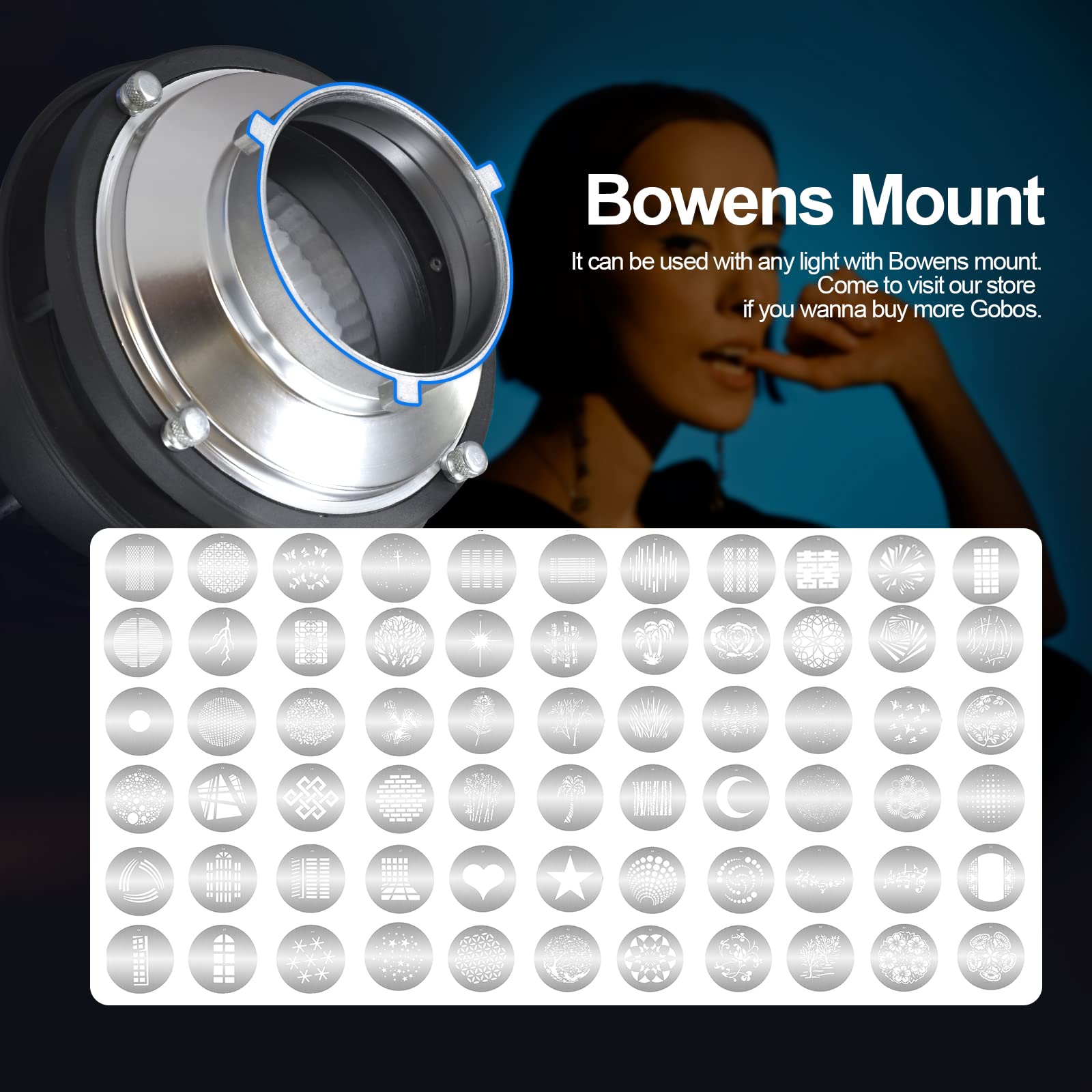 Wellmaking Bowens Mount Flash snoot conical Lens Video Artist Modelling Shape Light Studio use with Optical Lens Various Gobos Bowens Photography Accessories