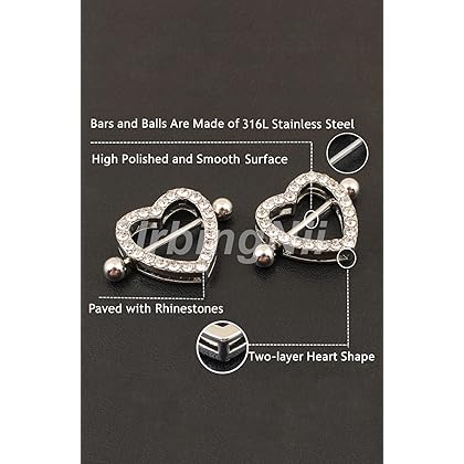 IrbingNii Stainless Steel Heart Nipple Rings Nipple Piercings for Women Girls Body Piercing Jewelry 14G