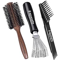 Spornette Deville 2.5 Inch Round Boar Bristle Bundle with Hair Brush Cleaners