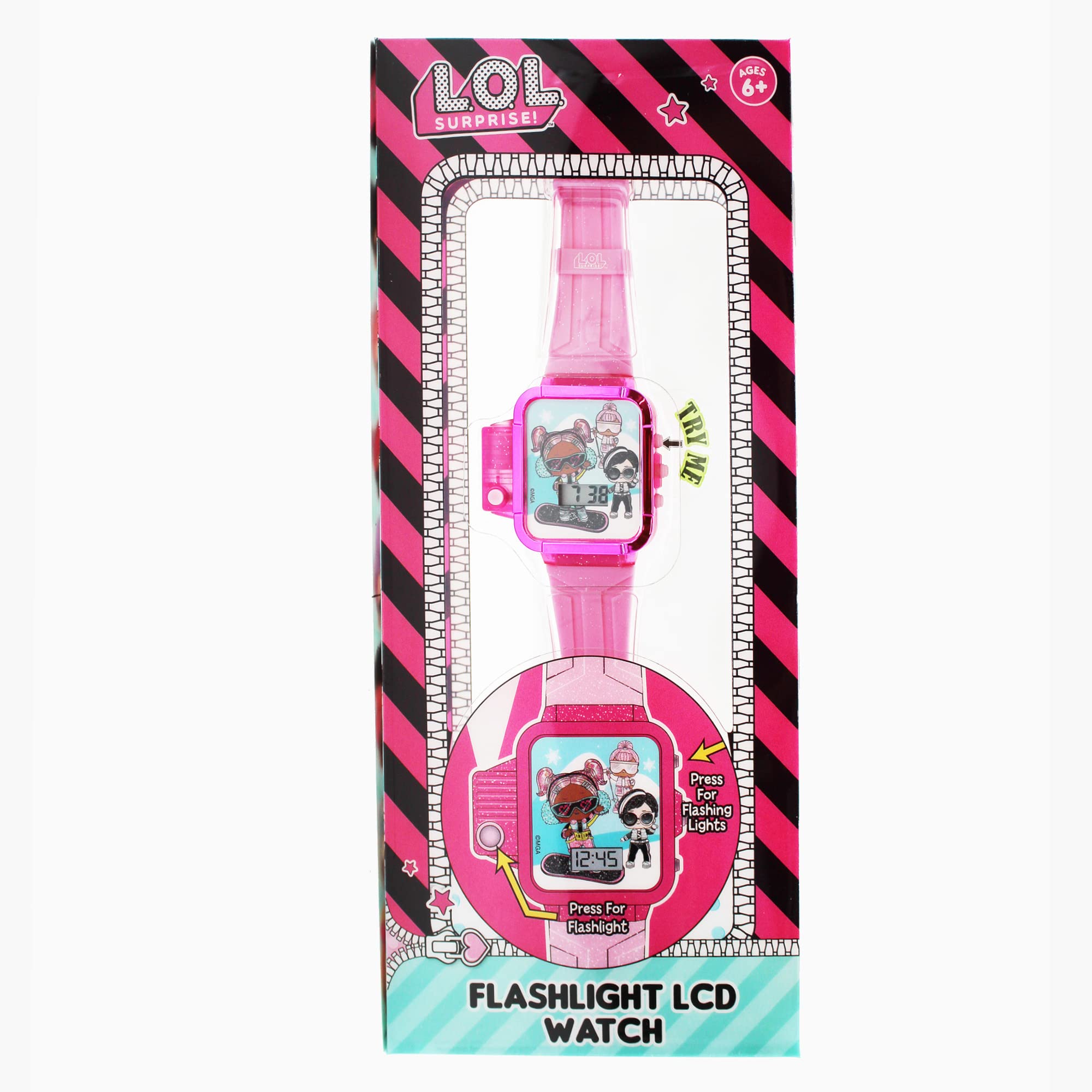 Accutime Kids MGA LOL Surprise Hot Pink Digital LCD Quartz Wrist Watch with Flashlight, Baby Pink Strap for Girls, Boys, Kids All Ages (Model: LOL4662AZ)