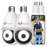 Light Bulb Security Camera 2 Pack, 5G&2.4G Dual-Band WiFi Light Socket Camera with 2K Color Night Vision Light Bulb Camera 360° Motion Detection IP65 Waterproof Compatible with E26/E27 Socket