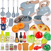 Pretend Play Kitchen Accessories Playset, 38Pcs Kids Play Kitchen Toys with Play Pots and Pans, Utensils Cooking Toys, Cut Play Food Set, Canned Toy Food, Gift for Kids Toddlers Girls Boys