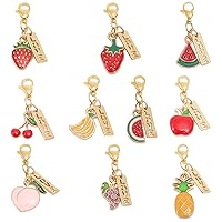 10Pcs 10Styles Fruit Theme Charms Alloy Enamel Pendant Decorations with Brass Word Love Charm Lobster Claw Clasps for DIY Jewelry Making Gift Accessories Necklace Keychain Bracelet