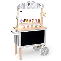 SPARK & WOW Ice Cream Cart Wooden Playset - 60+ Pieces - Wooden Toy for Kids Ages 3, 4 and 5 - Features Blackboard, Bell and More - Inspire Imagination