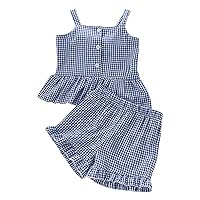 Baby Blanket with Snaps Toddler Kids Baby Girls Ruffle Sleeveless Plaid Strap Button T Shirt (Light Blue, 3-4 Years)