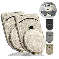 Sunglass Holder for Car Visor, Magnet Adsorbed Sunglasses Holder for Car Accessories Parts, Leather Car Sunglass Holder, Car Visor Sunglasses Clip for Glasses Cards (2PCS, Beige)