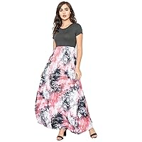 Eloges Summer Short Sleeve Floral Tie Dye Multi Stripe Plus Casual Long Maxi Dress with Pockets