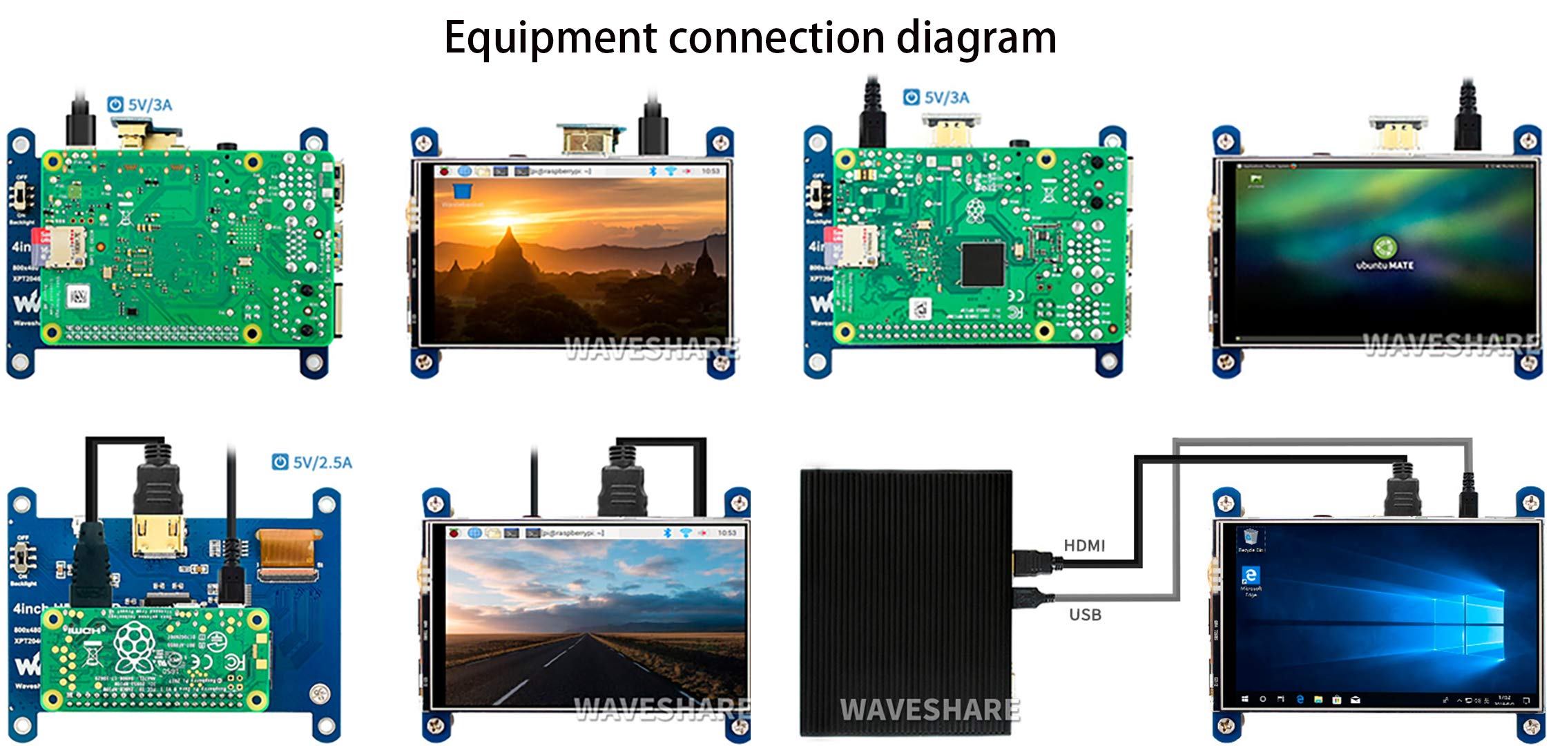 waveshare 4 inch HDMI LCD IPS Display 800x480 Resolution Resistive Touch Screen HDMI Interface for Raspberry Pi 4B/3B+/3B/2B/B+/A+/Zero W,Support Raspbian/Ubuntu/Kali/Retropie