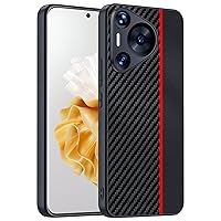 ZIFENGXUAN- Business Style Case for Huawei Pura 70 Ultra/70 Pro/70 Pro+/70, Carbon Fiber Texture Leather Cover Slim Anti -Fall Protection Lens Case (70 Pro,Red)
