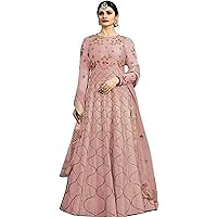 Jessica-Stuff Embroidered Art Silk Semi Stitched Anarkali Gown (Light Pink) (1013)